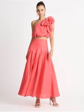 Coral One-Shoulder Maxi Skirt Set - Elegant Women's Skirt
